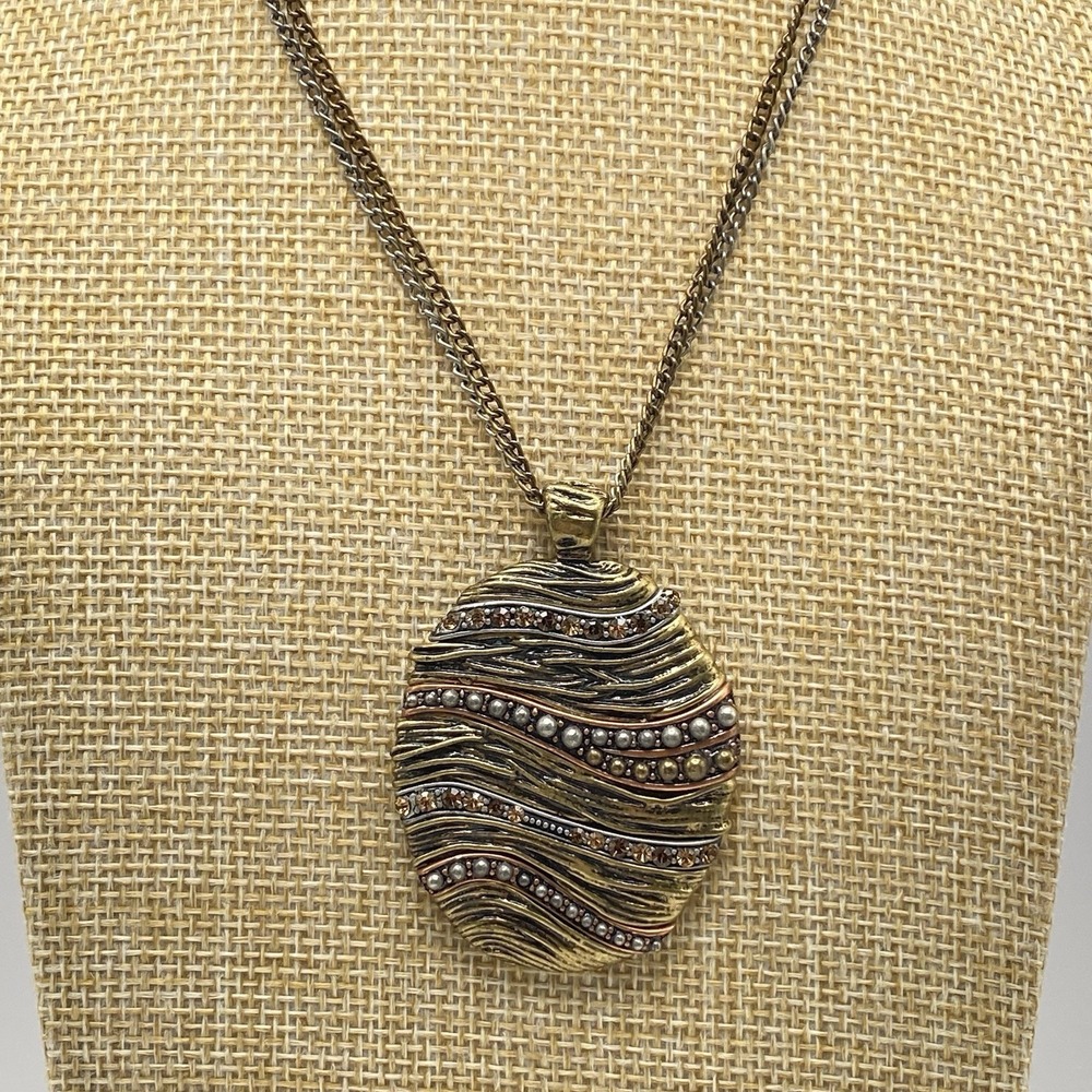 Latasia Tri Tone Necklace 1990s Amber Rhinestone 20"